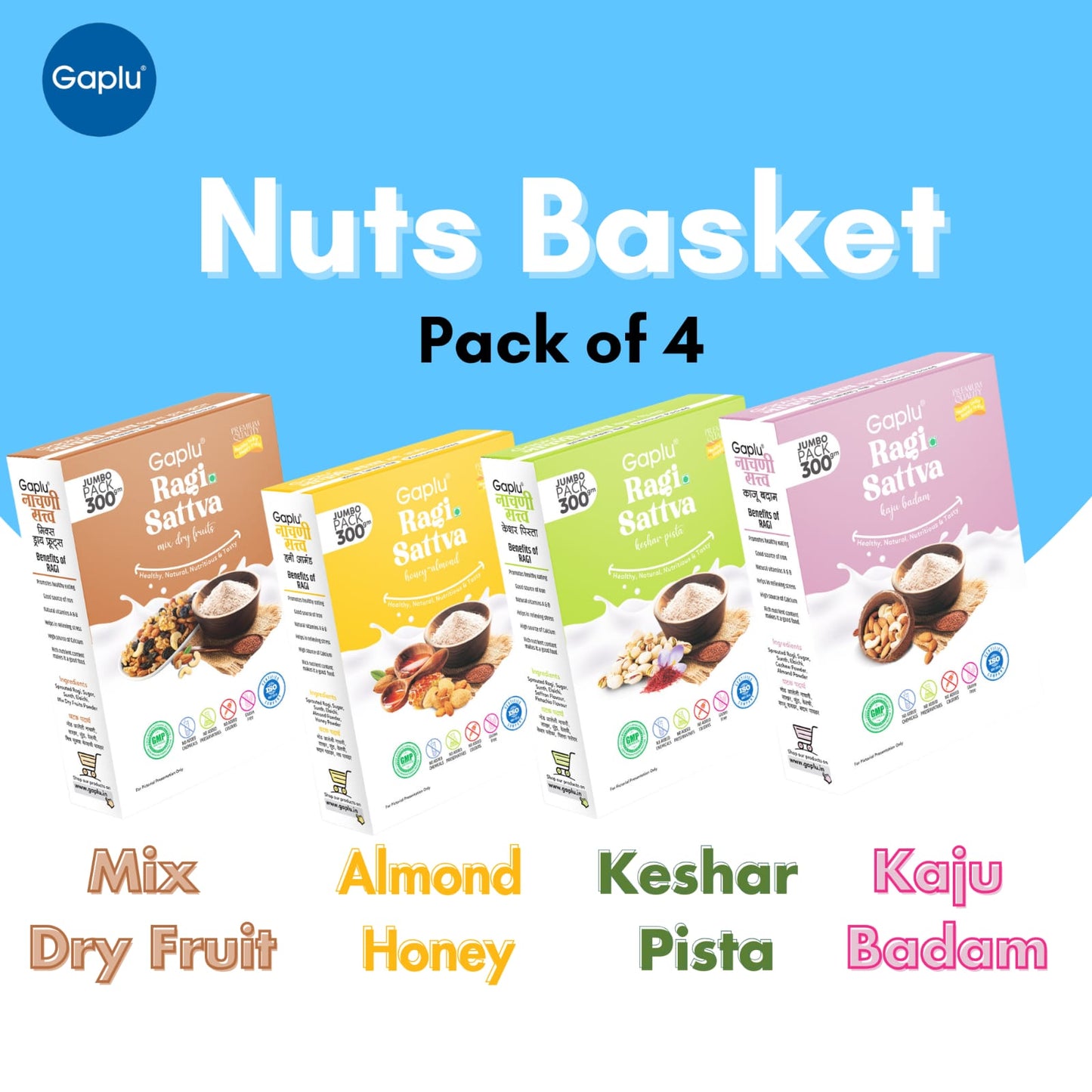 Gaplu Premium Nuts Combo – Pack of 4 Ragi Sattva